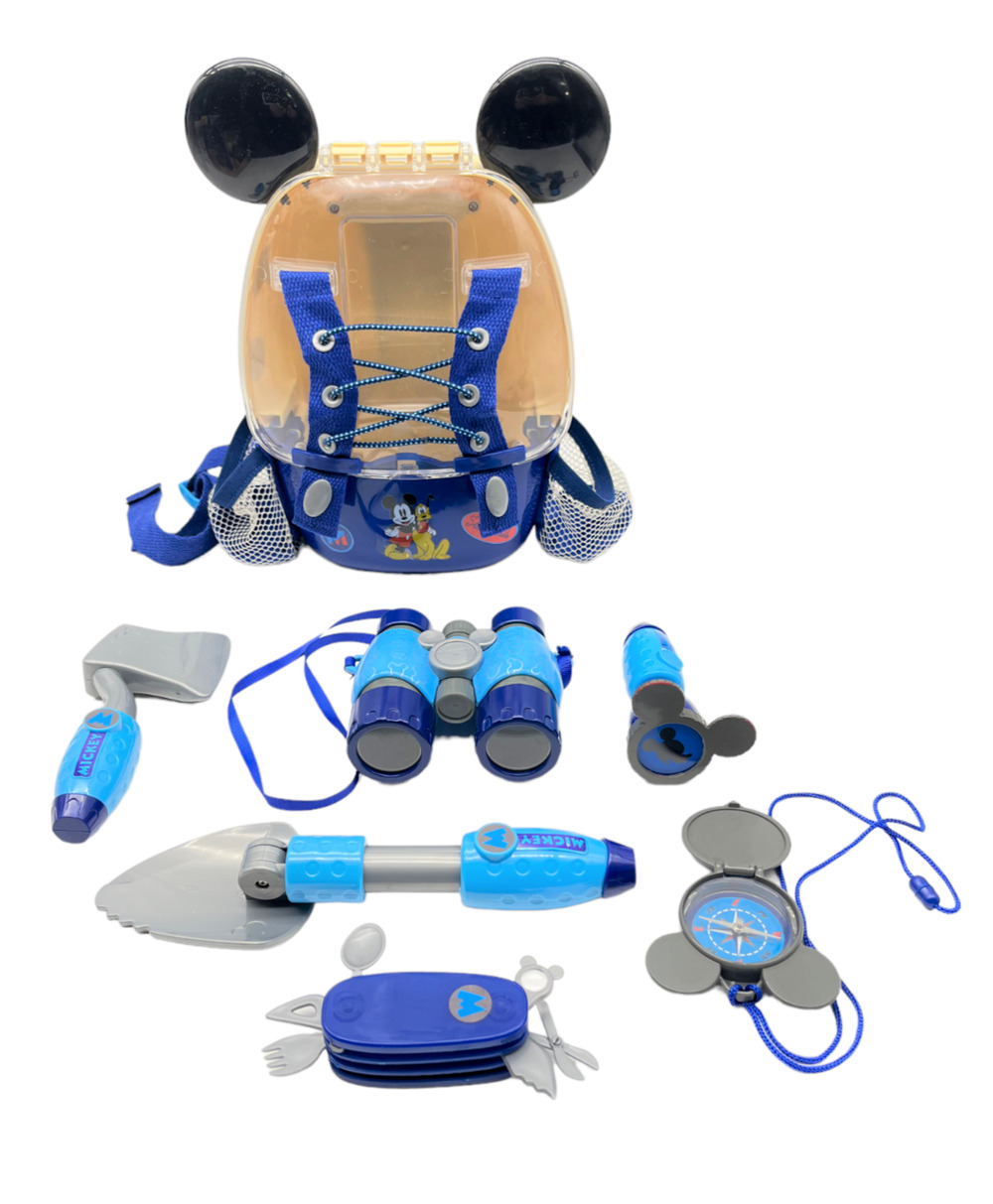 Disney Mickey Mouse Explore Happy Trails Adventure Hard Backpack w/6 Accessories